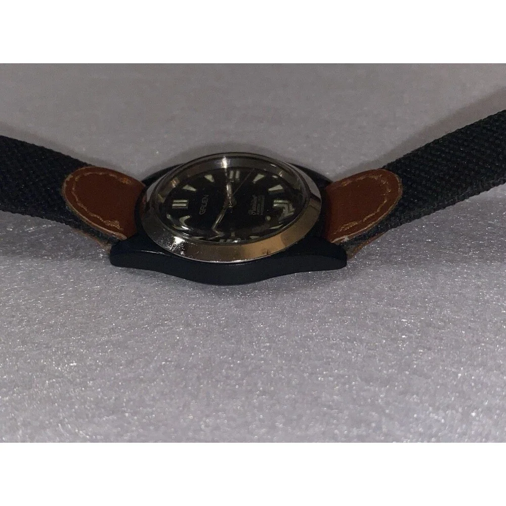 Vintage Gruen Precision Women's Watch Black Silver Teal Roman Numerals 30mm